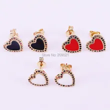 10 мм проложенные Радуга CZ цирконий эмаль сердце серьги гвоздики для женщин Девушка Модные ювелирные изделия 10 пар