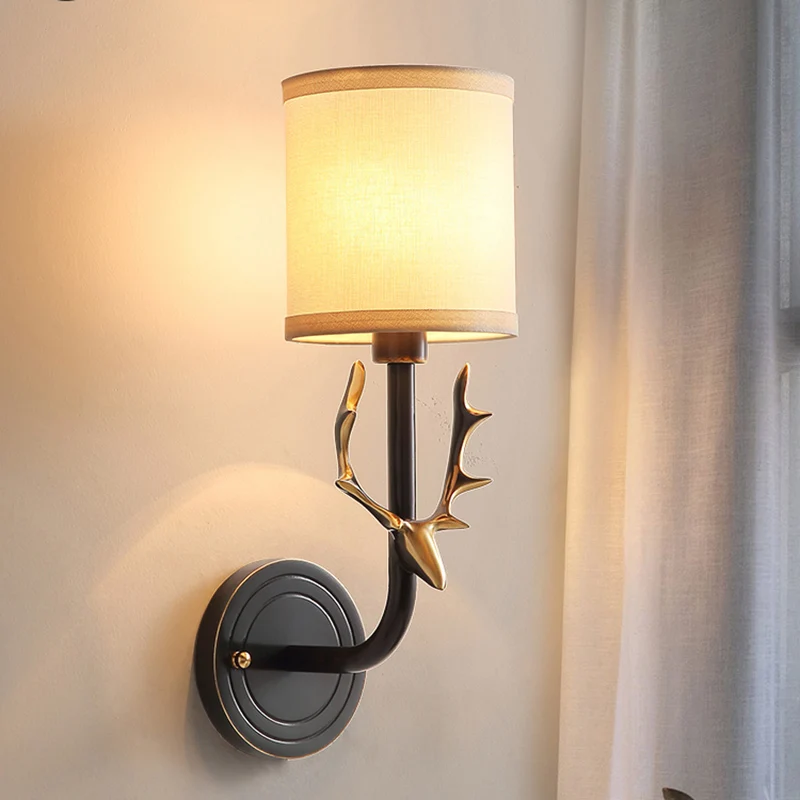 

Creative Wall Light Bedroom Bedside LED Deer Lights Copper Cloth Art Reading Wall Lamp Home Corridor Night Lighting Decor Lamps