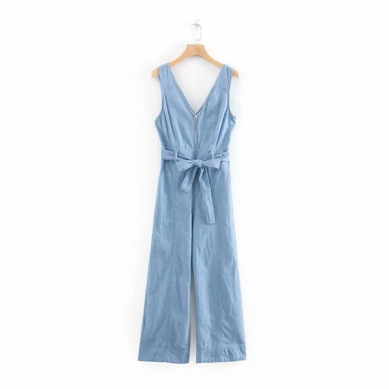 2019 Sexy Sleeveless Tank Jeans Rompers Women Jumpsuits Summer Sashes V Neck Full Length Straight Denim Playsuit Overalls Mujer 2019 Sexy Sleeveless Tank Jeans Rompers Women Jumpsuits Summer Sashes V Neck Full Length Straight Denim Playsuit Overalls Mujer