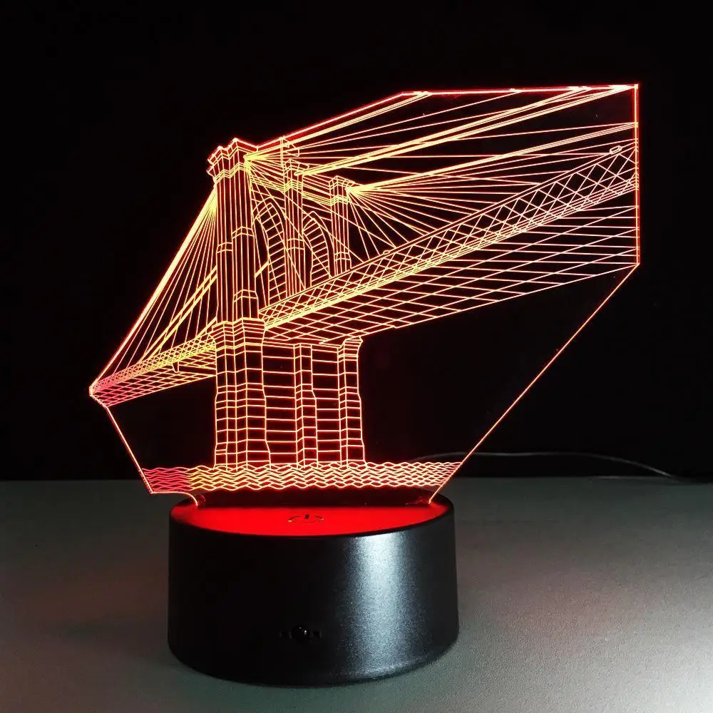 Night Light For Children Brooklyn Bridge 3d Illusion Lamp Landmarks Lamps Lighting Lights | Лампы и освещение