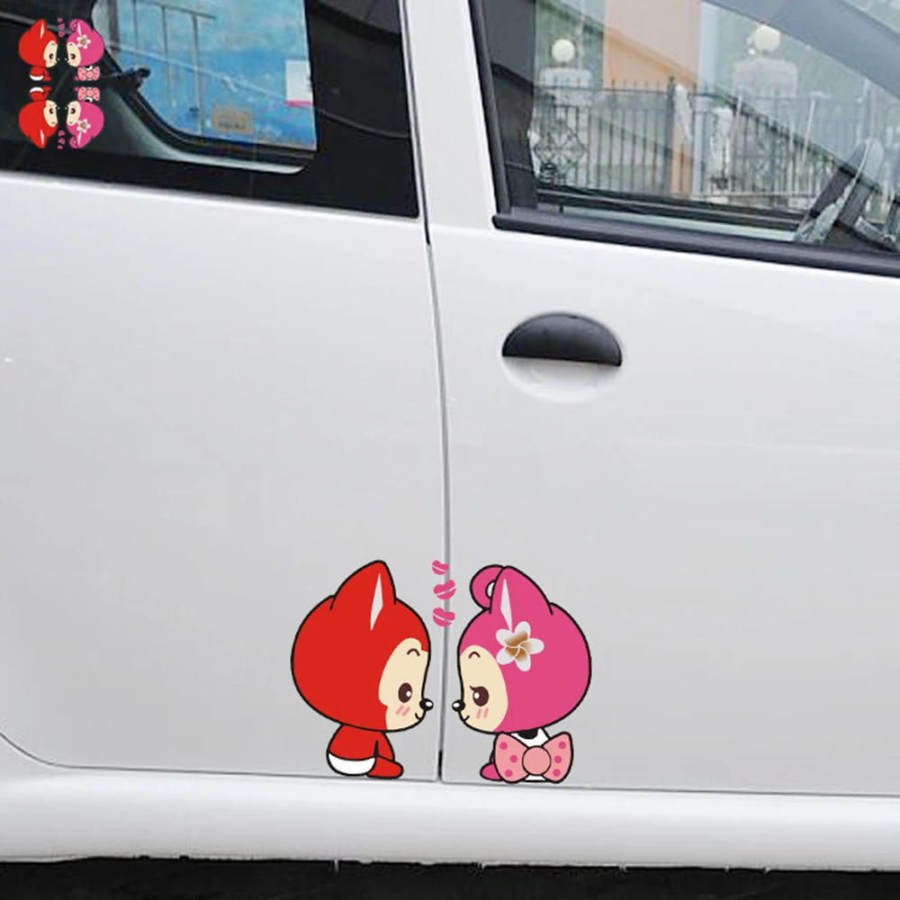 

Aliauto One pair Ali The Fox Couple Kiss Cute Side Door Sticker Funny Car Decal Accessories For Mercedes Smart Bmw Ford Focus 2