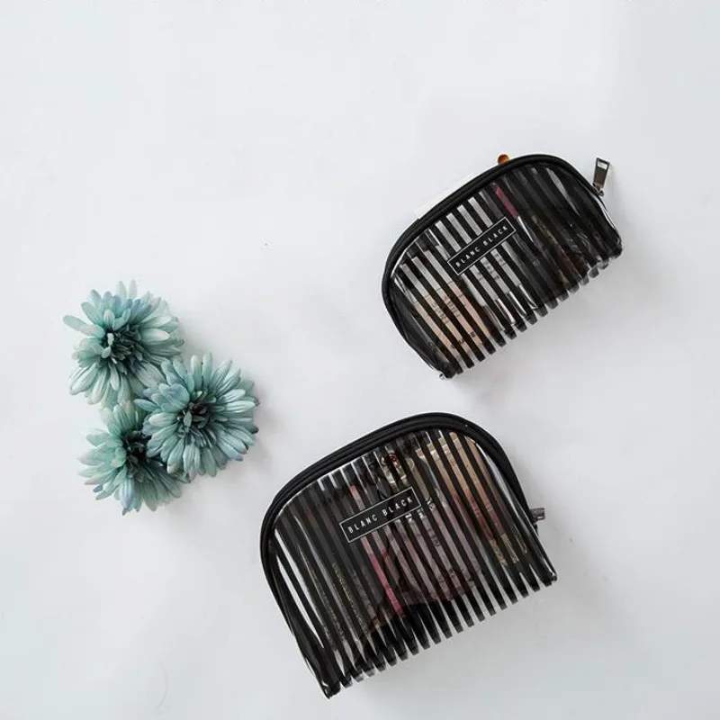 

Fashion Women Travel Cosmetic Cases Waterproof Transparent Striped Makeup Organizers Lady Toilet Bags