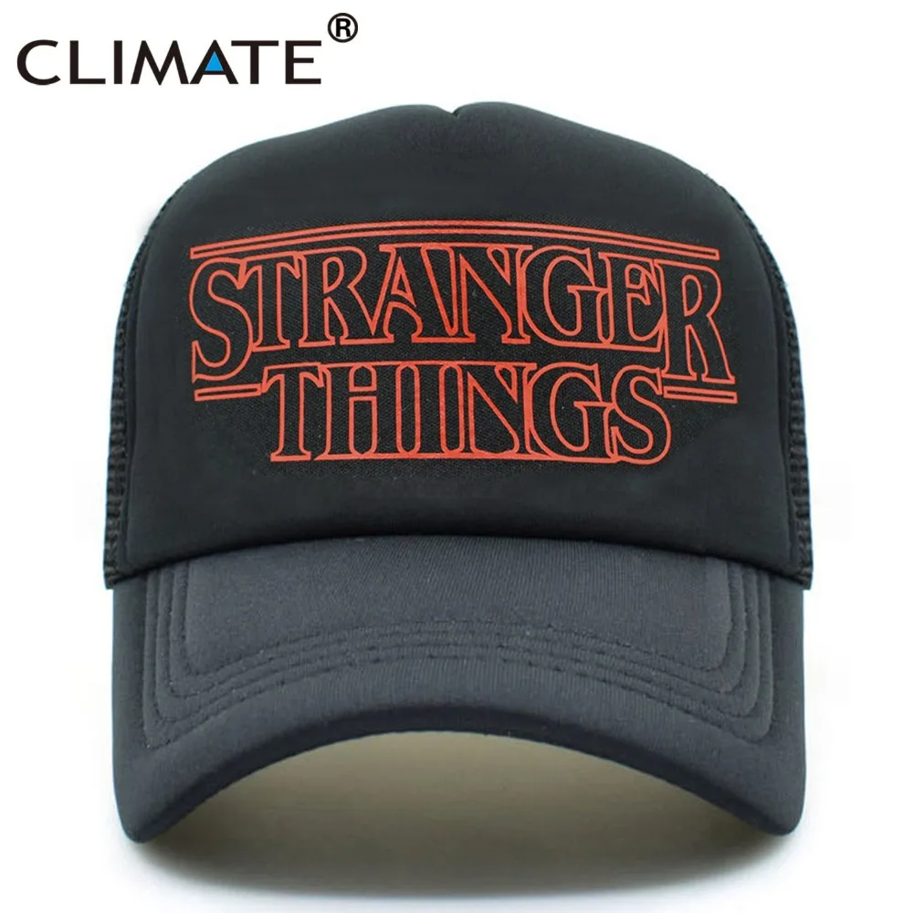 CLIMATE Stranger Things Dustin Caps Hat Summer Cool Black Mesh Trucker Caps Men Adjustable Summer Cool Net Mesh Hats For Summer