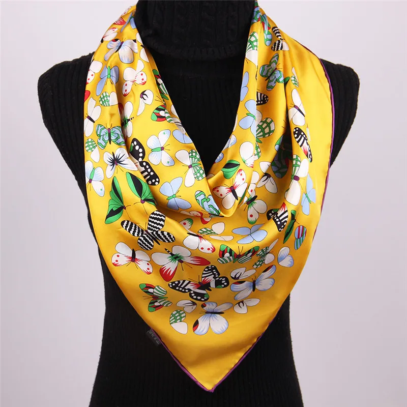 2018 new design lovely yellow butterfly 100 silk scarf large square
