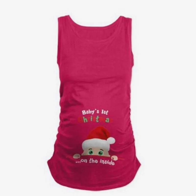 Летняя стильная женская футболка без рукавов, топы для беременных, топы с коротким рукавом, Детская футболка с рождественским принтом, Черная Футболка для беременных, одежда - Цвет: rose red