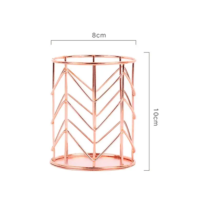 Полый держатель для кистей для макияжа, розовый золотистый цилиндр, пенал для карандашей, домашний офисный стол, органайзер для макияжа, железный держатель для карандашей