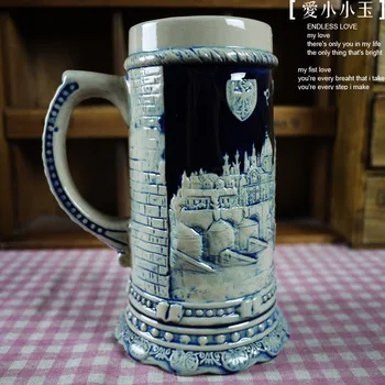 

2016 New Arrival Ceramic German Beer Mug Prague Arch Bridge Hand Painted Mugs Embossed Pattern Coffee Cup 8*14*18cm