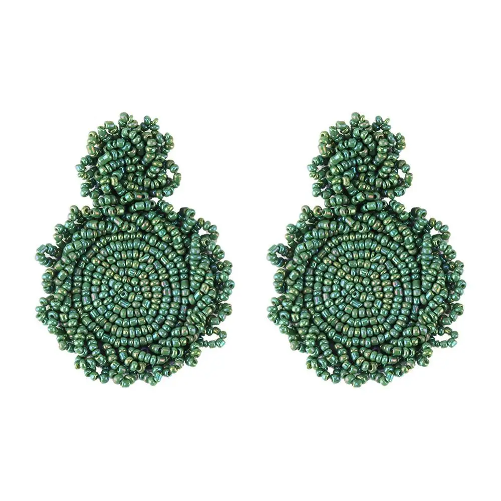 Модные круглые Висячие серьги-капли с блестящими бусинами для женщин, свадебные ювелирные изделия в стиле бохо, Эффектные серьги с цветами, подарок для невесты, бижутерия - Окраска металла: Green