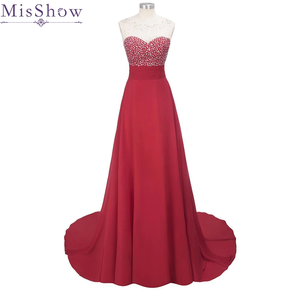 

In stock Cheap Long Chiffon Red lilac Bridesmaid Dresses 2019 A-Line Vestido De Festa De Casamen sequins Formal Party Prom Dress