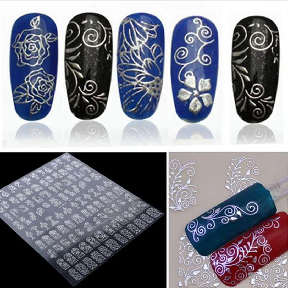 Стикеры 3D на ногти Nail Art смешанный дизайн 108 шт/лист самоклеющиеся ногти аксессуары блестящие ногти