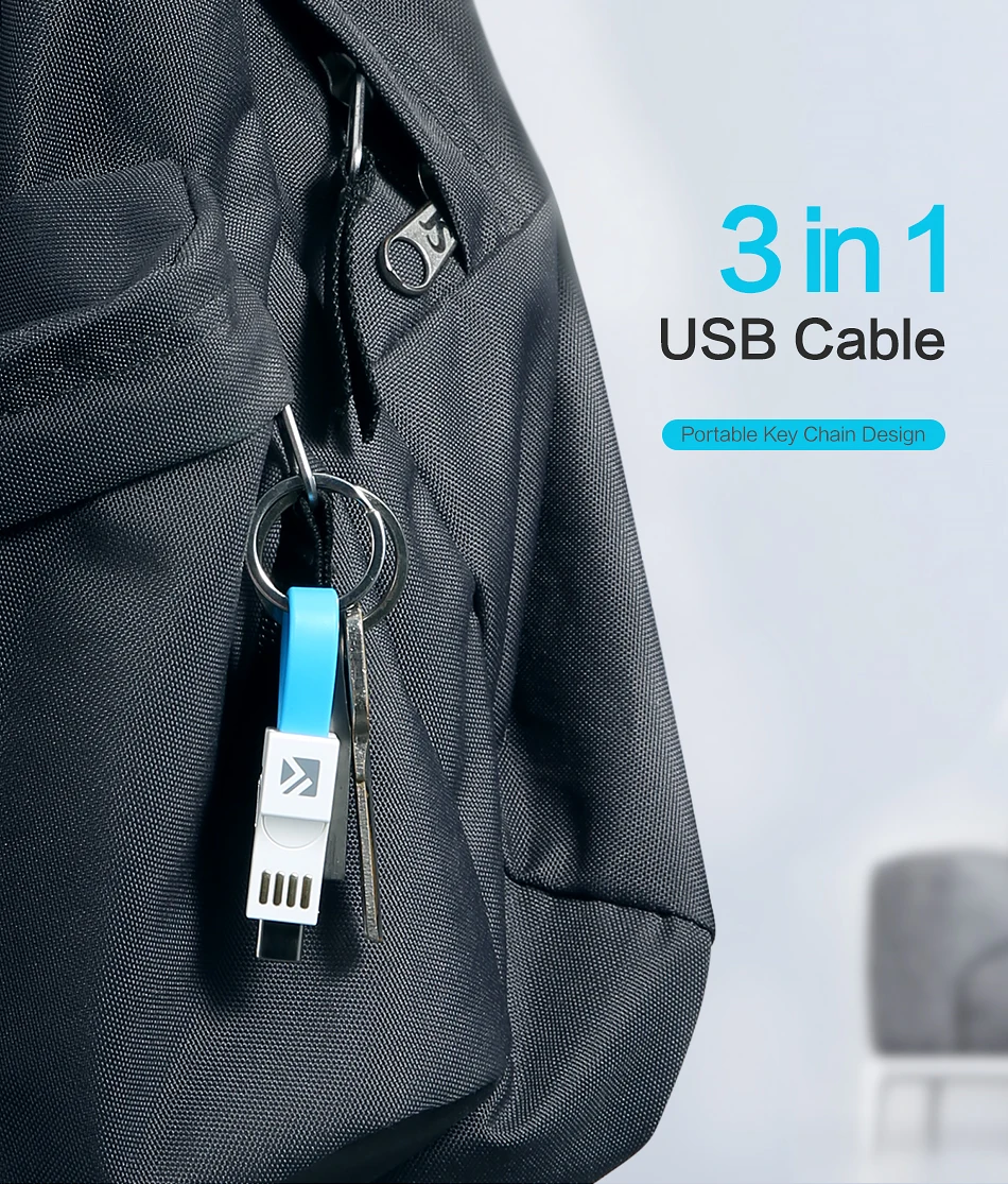 FLOVEME 3 в 1 брелок USB C кабель для type C Micro USB для Lightning Кабель для iPhone samsung Зарядка OTG адаптер для передачи данных