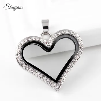 

Shuyani 5pcs/lot Mix colors Heart Floating Locket Rhinestone Magnetic Glass Living Memory Pendant Necklace