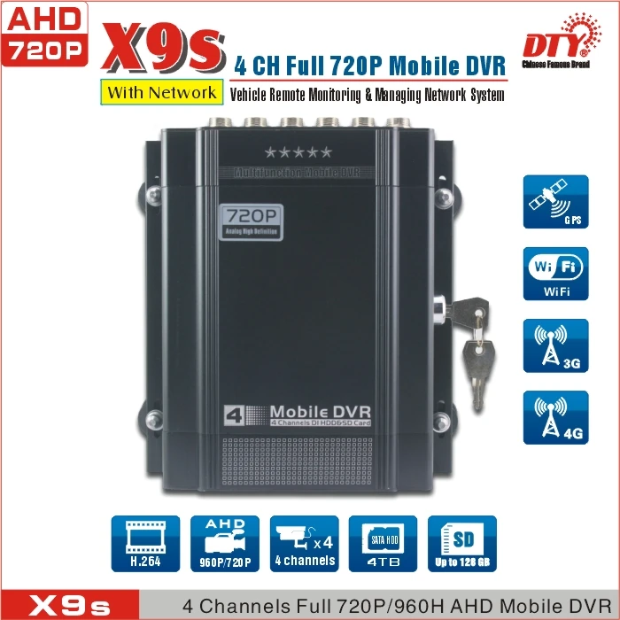  DTY X9s GPS 4CH HDD y tarjeta SD móvil DVR GPS DVR AHD DVR móvil