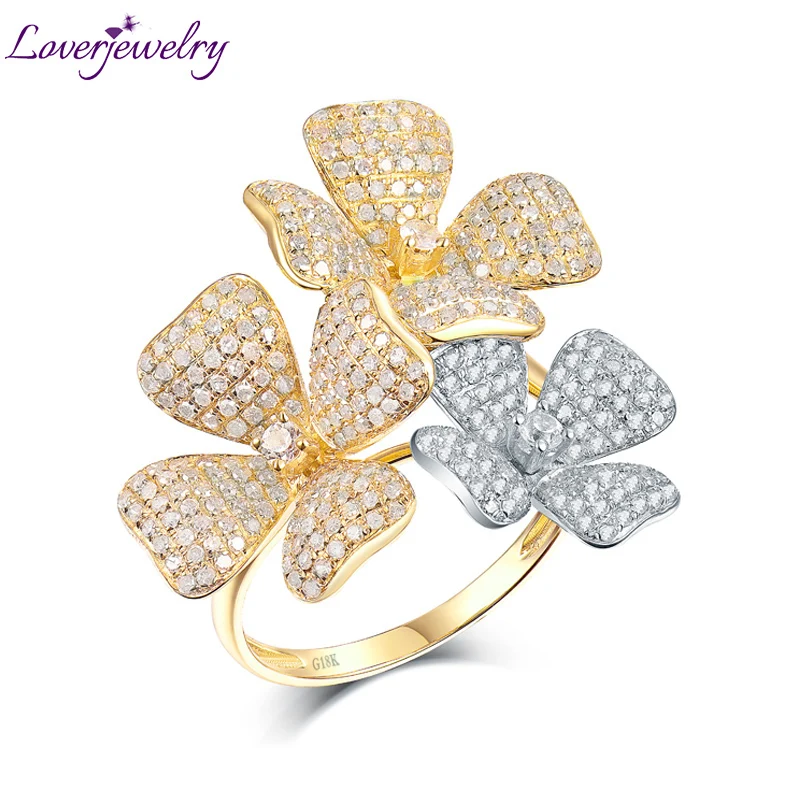 Loverjewelry Top Quality Real 18K Two Tone Gold Diamonds Ring Charming