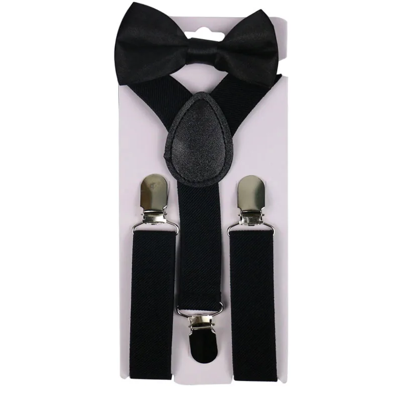 Winfox/черный, красный, желтый Детский комплект с подтяжками и галстуком-бабочкой для маленьких мальчиков и девочек, 2,5 см, широкие подтяжки, застежка на Y-Back, галстук-бабочка, Детские подтяжки - Цвет: Черный