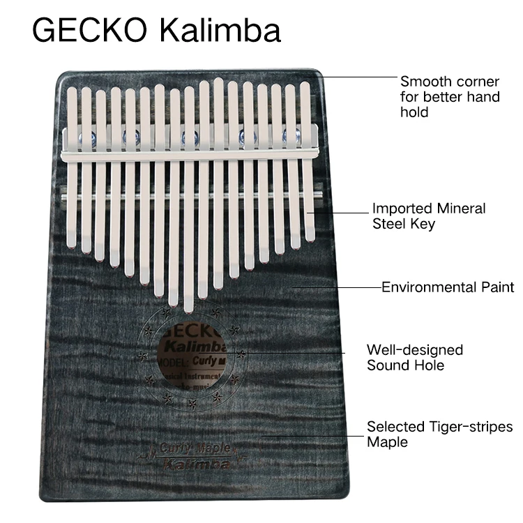 GECKO Kalimba 17 ключ кудрявый клен «пианино для больших пальцев» и EVA высокопроизводительная защитная коробка, молоточек для настройки, профессиональные модели MC-B