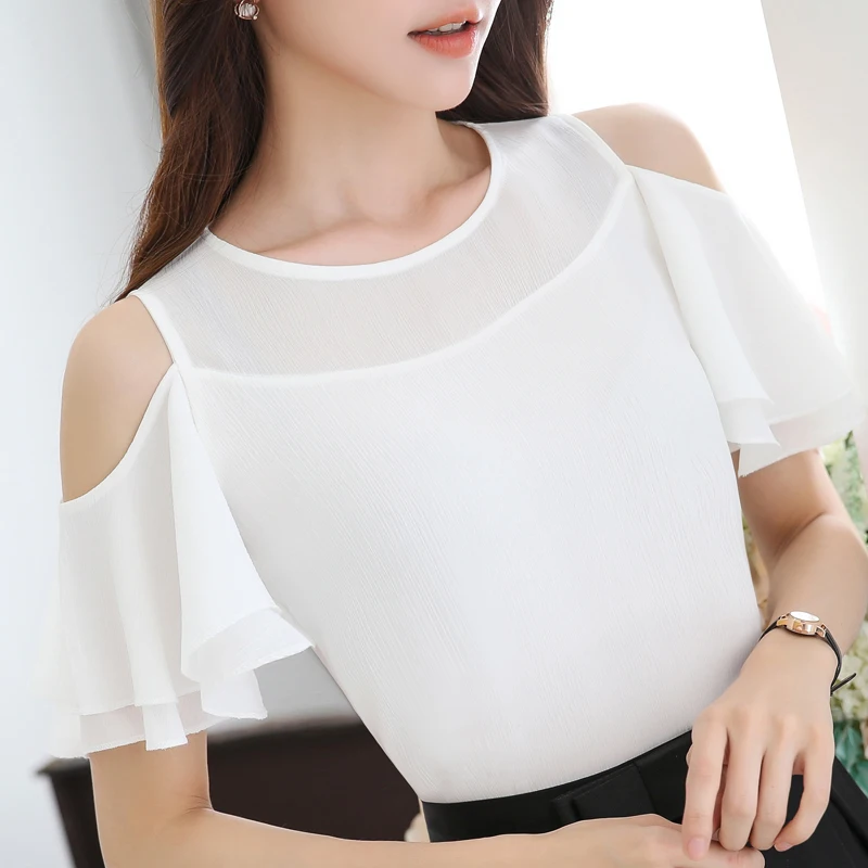 

2019sweet New Strapless Chiffon Shirt Short Sleeve Lady Lotus Leaf Coat Wild Korean Short Paragraph Net Yarn Small Shirt 896B 30