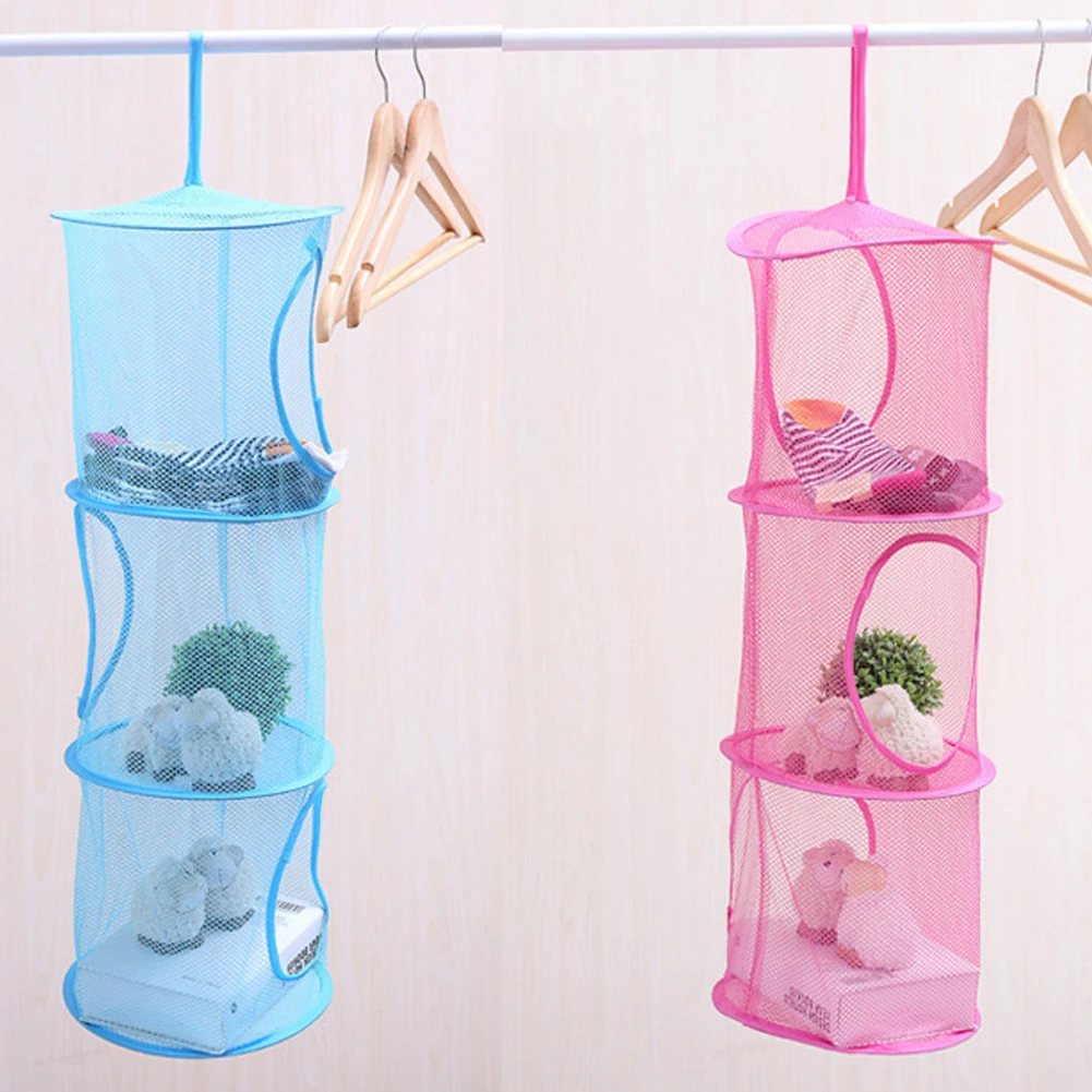 

3 Tier Mesh Hanging Storage Pocket Toys Bedroom Door Wall Closet Home Organizer Bags Foldable Nest Basket Bra #755