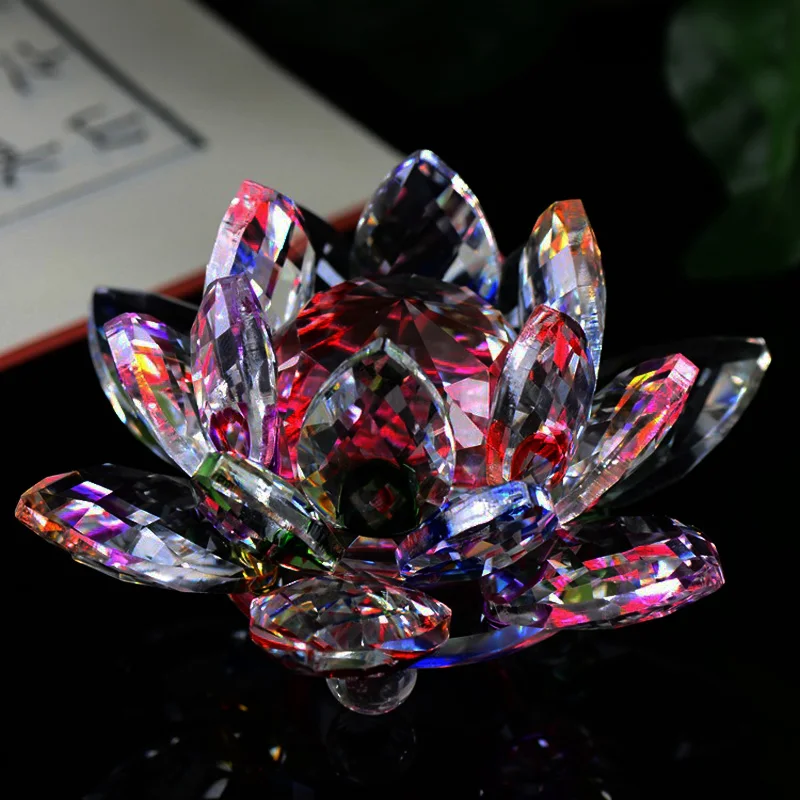 

Dazzling!Magic Gem precious Jewelry Art&collection Artificial colorful Crystal Lotus Feng shui paperweight 140mm decoration Home
