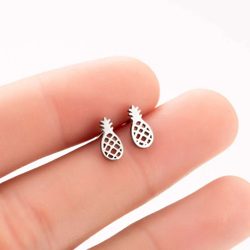 Yiustar Mini Unique Pineapple Earrings Studs for Women Rose Gold Stainless Steel Earring Jewelries Charms Fancy Fruit Earing