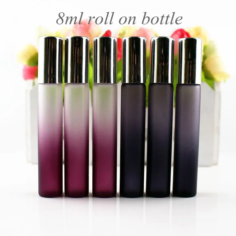 

50pcs/lot 8ml Roll On Glass Bottle Black / Purple Thin Glass Roll-On Vials 10cc Essential Oil Roller Perfumes Sample Bottle