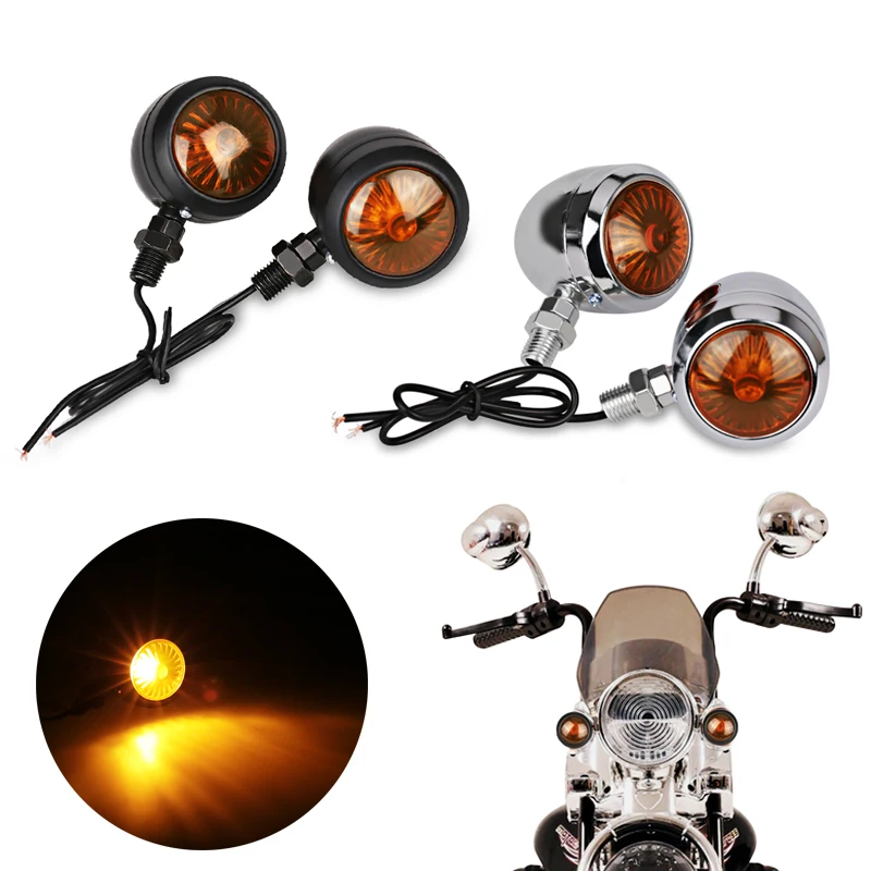 4Pcs Motorcycle Turn Signals Indicators Amber Black Bullet Turn Signal Light Lamp Blinkers For Scooter Motor For Harley