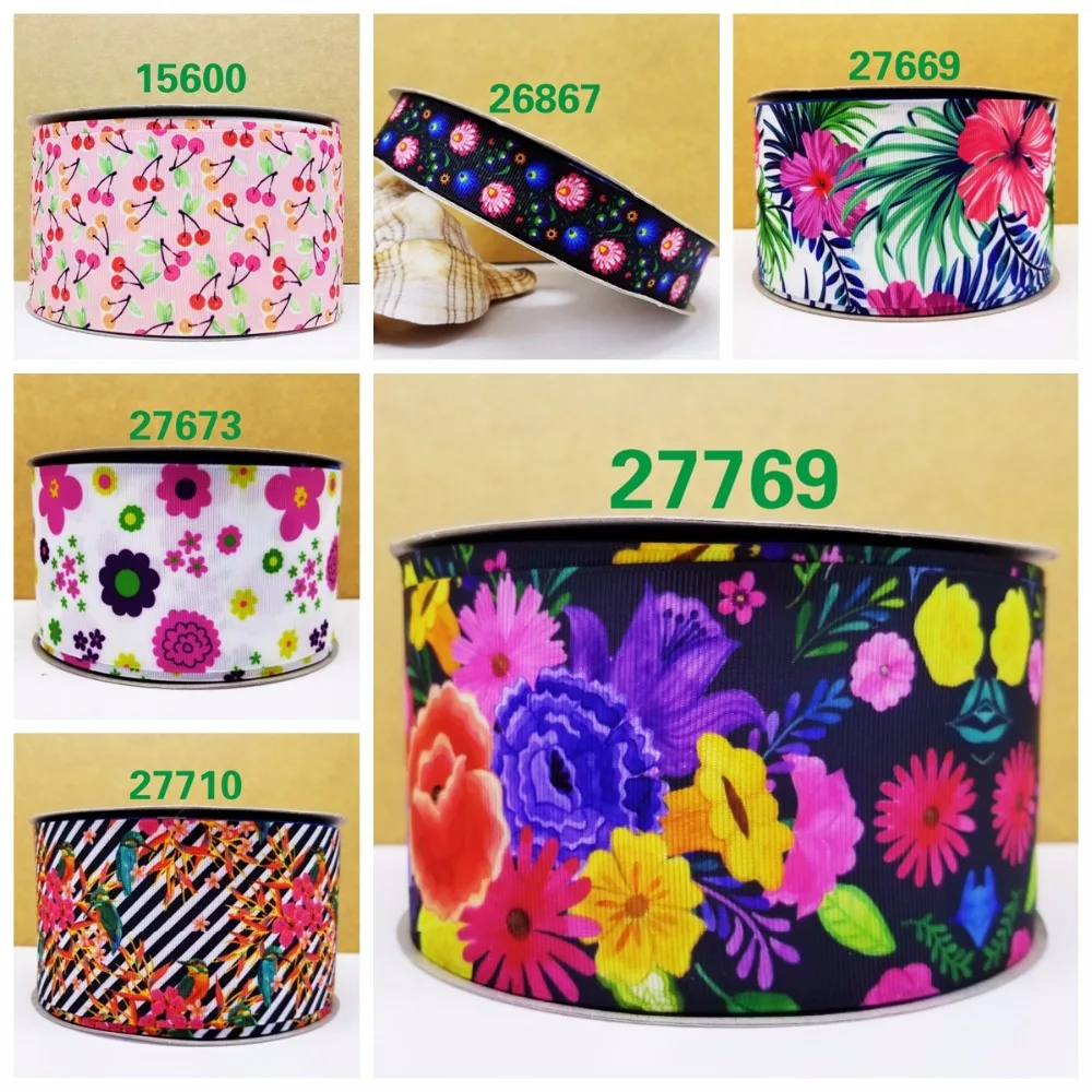 

Free shipping 50 yard per size flower ribbon printed grosgrain ribbon 27769