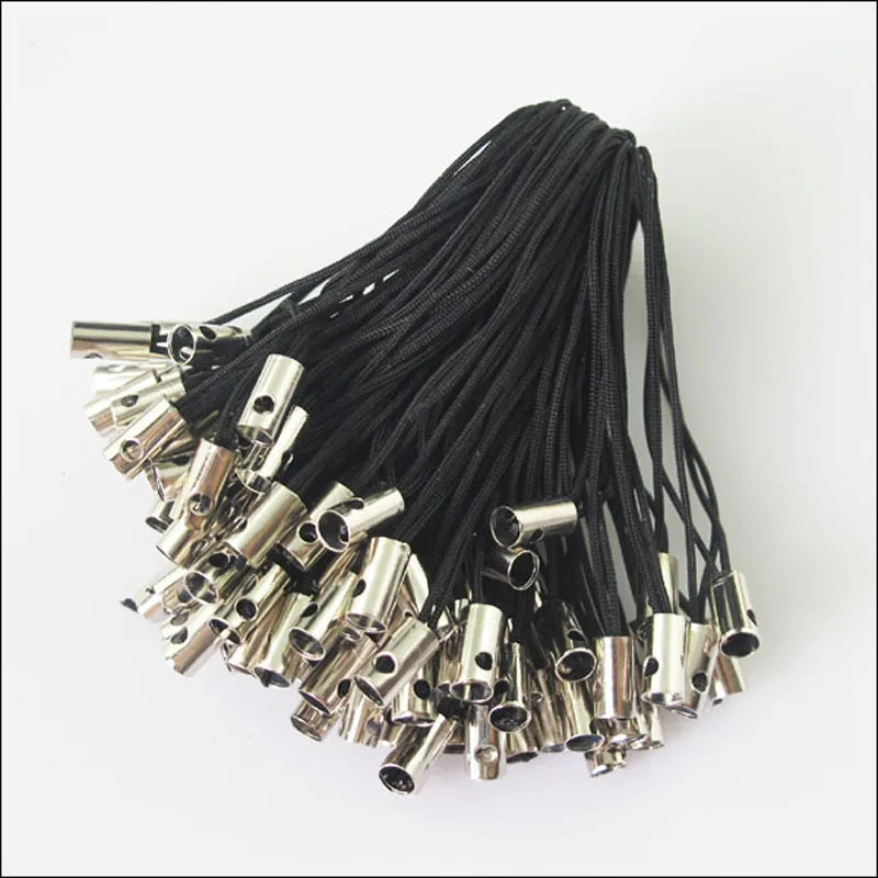 

New 100Pcs Black Mobile Phone Dangle Strap Strings Threads Cords 52mm
