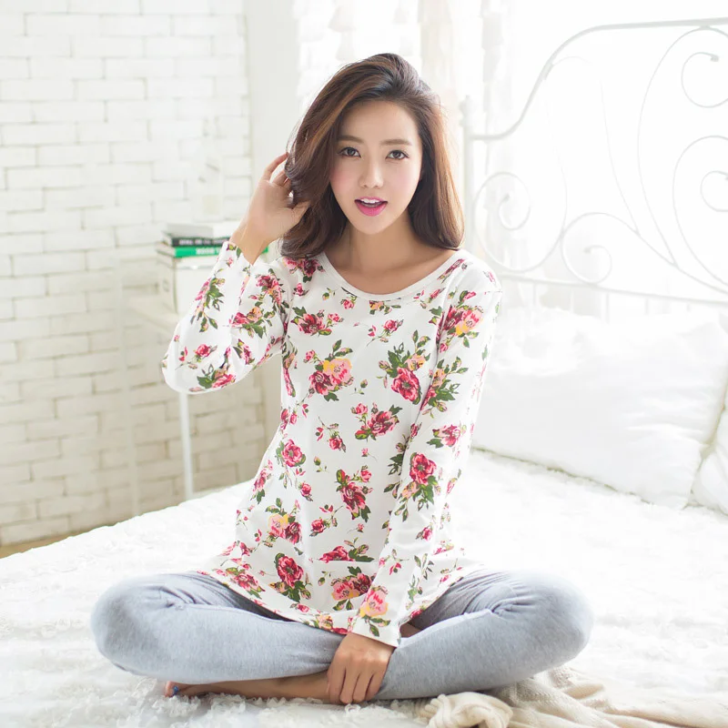 Autumn Winter Cotton Homewear Print Sleepwear Women
