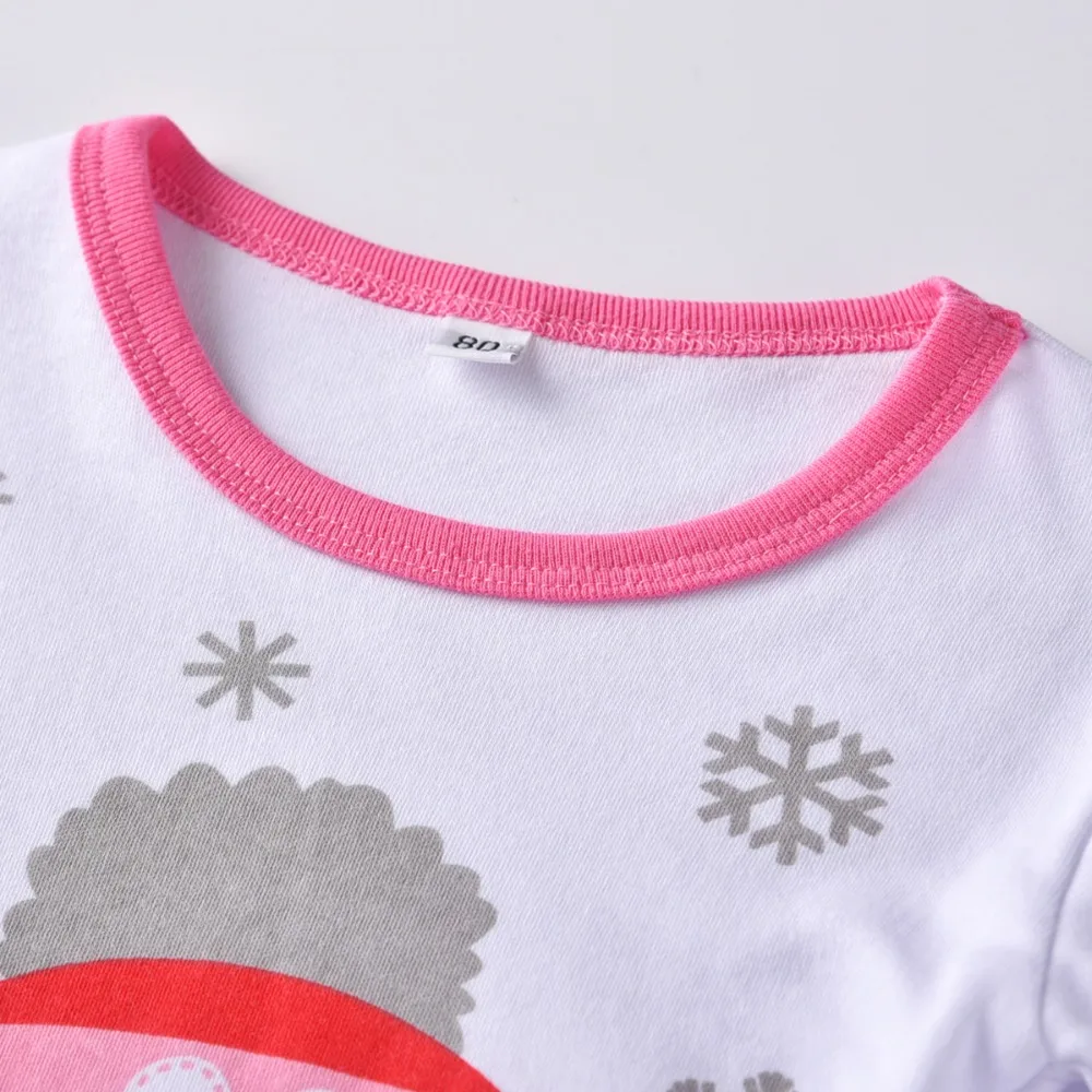 Рождественская одежда; детская одежда; пижамный комплект с рождественским принтом снеговика для девочек; розовый хлопковый домашний костюм для маленьких девочек
