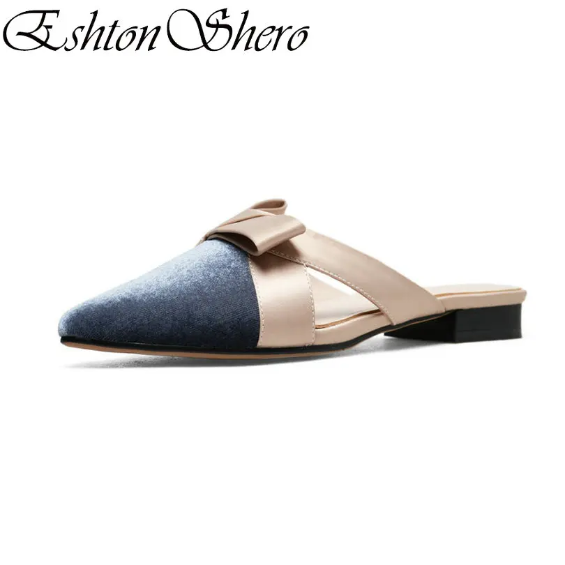 

EshtonShero Summer Shoes Woman Slippers Pleuche+PU Women Low Heel Slip On Mixed Color Beach Ladies Wedding Shoes Size 34-40