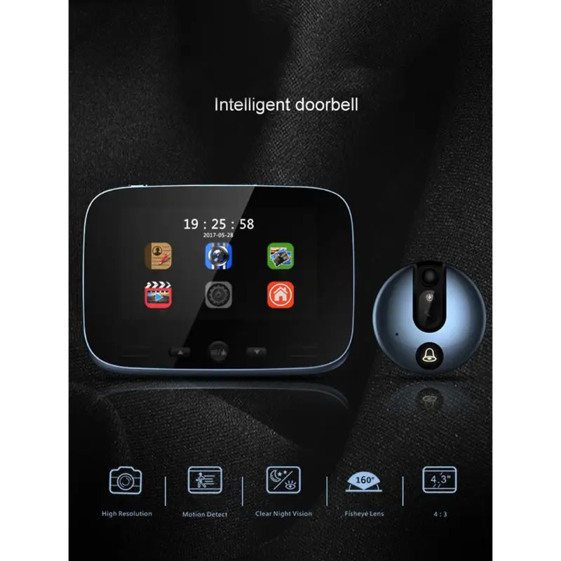 LCD Colorful Screen Video Doorbell Camera Viewer Smart Electronic Cat Eye Peehole for Night Vision Motion Detection Home