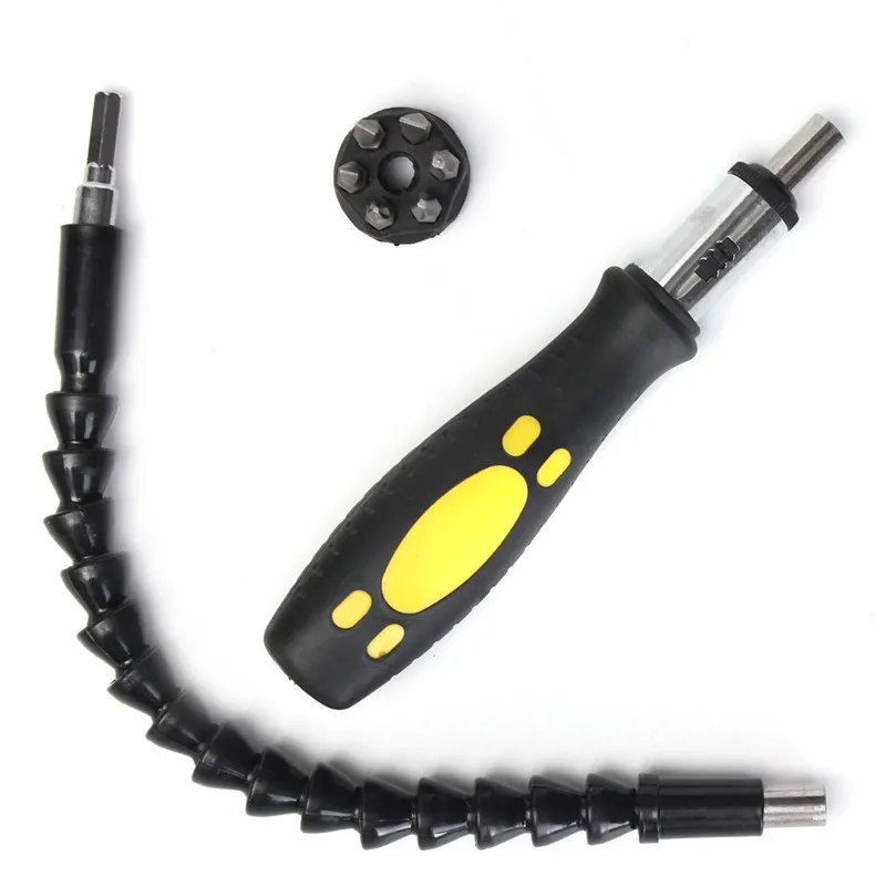 Snake Drill Bit Extender Extends reach up to 12 inches with Ratchet Tool + Circular Screw Driver