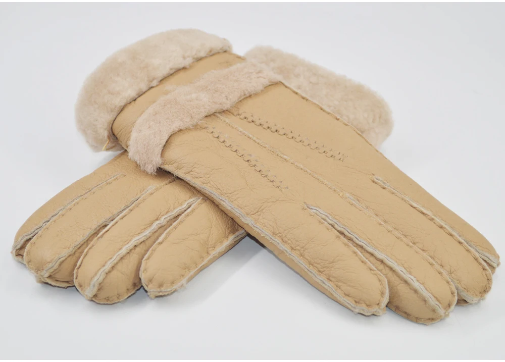 Women New Designer Real Sheepskin Leather Wool Fur Gloves Lovely Girls Sheepskin Leather Very Warm Winter Gloves Mittens