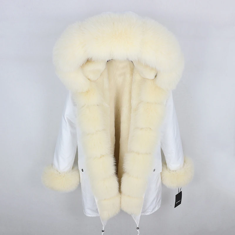 Brand Real Fur Coat Fashion Winter Jacket Women Natural Real Fox Fur Collar Loose Long Parkas Big Fur Outerwear Detachable