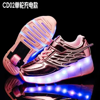 

Pink One Wheel Luminous Sneakers USB Charging Led Light Roller Skate Shoes for Children Kids Boys Girls Up