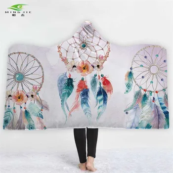 

Bohemian Hooded Blanket Winter Dreamcatcher Wearable Thick Bed Throw For Adults Kids Sherpa Fleece Throw Blanket Microfiber