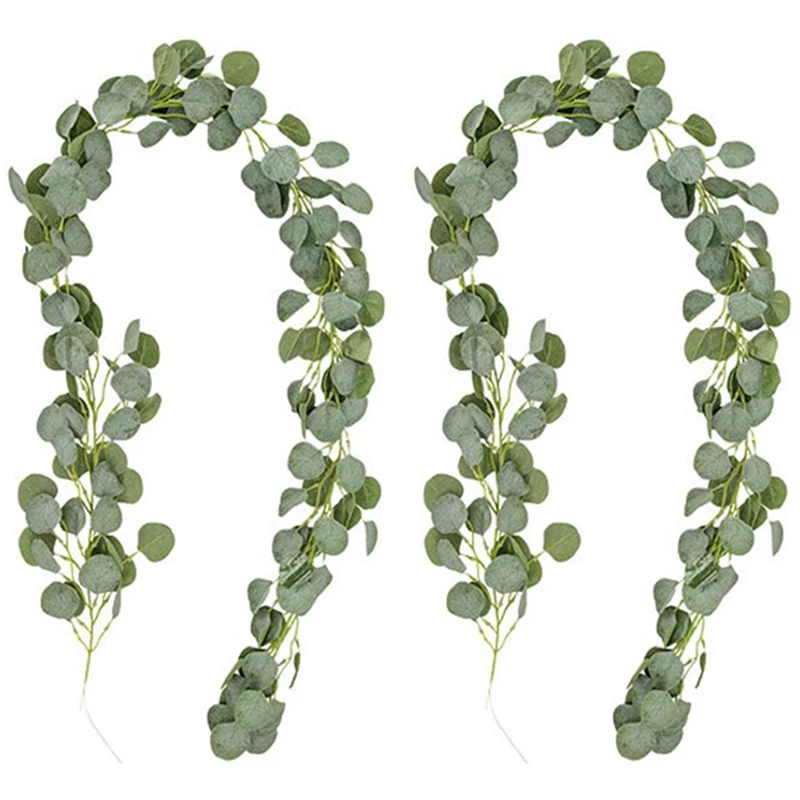 

2Pcs Eucalyptus Garlands Artificial Greenery Garland Faux Silk Eucalyptus Vines Wedding Backdrop Wall Decor Flower Arrangement