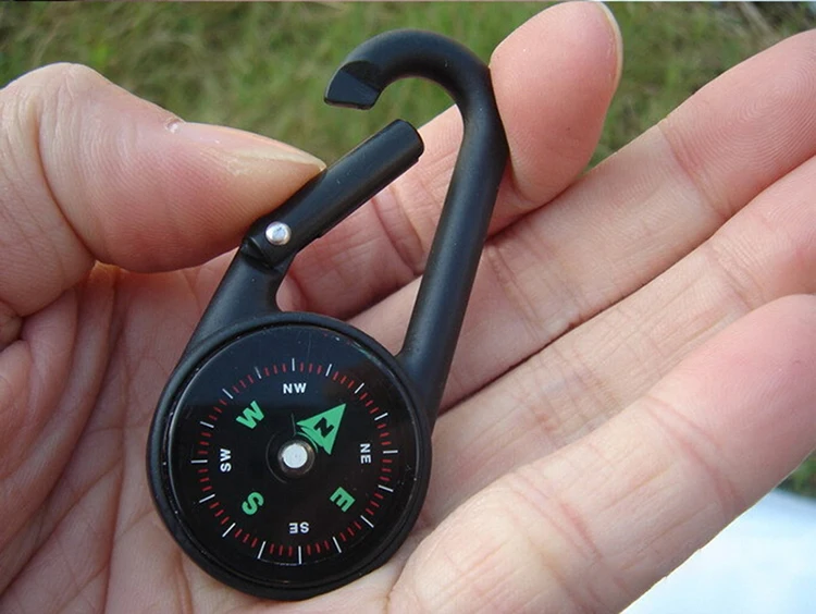 Púrpura 2 en 1 mini acampar al aire libre llavero Hook Brújula Navegación