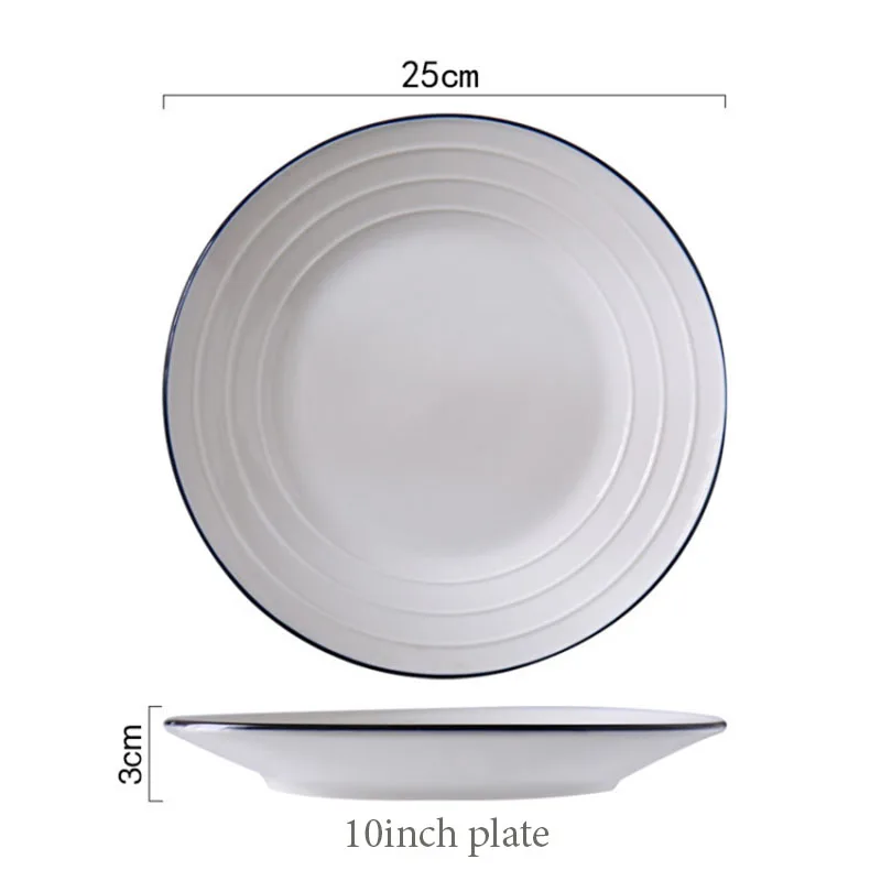 Керамическая посуда синяя линия белого цвета тарелка для посуды в скандинавском западном стиле кухонная тарелка Бытовая паста десертное блюдо суповая миска с ручкой - Цвет: 4