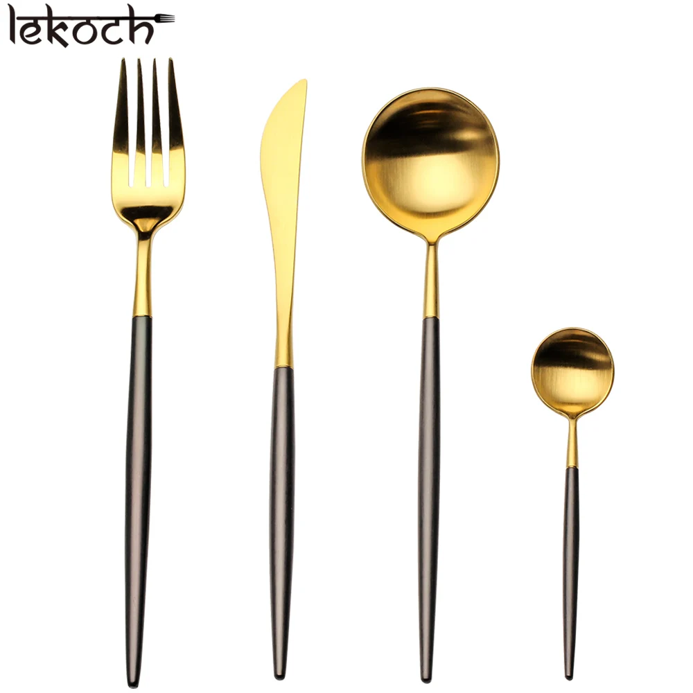 4pcs/set Set Stainless Steel Noble Fork Knife Dessert Dinnerware Gold Black Cutlery for Couverts De Table kitchen dining bar Tableware посуда нож столовые приборы набор посуды flatware - Цвет: 8PCS