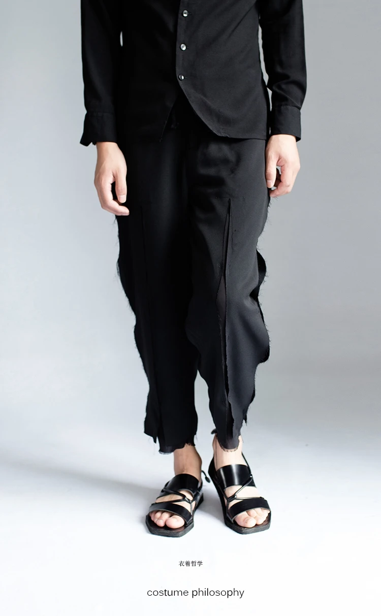 27-44 Spring Summer Thin Men Style Break Hole Casual Pants 9 Pants Tide Stylist Style Double Male Walking Show Clothe