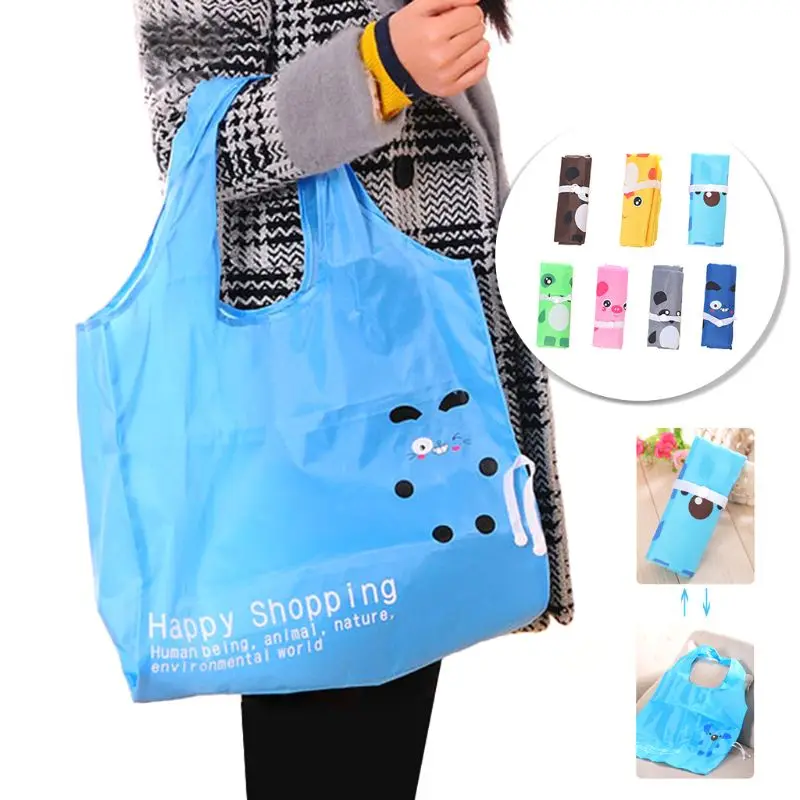

Cartoon Shopping Travel Shoulder Bag Pouch Tote Handbag Folding Reusable Bags Ladies Grocery Foldable Casual Eco Tote Bag