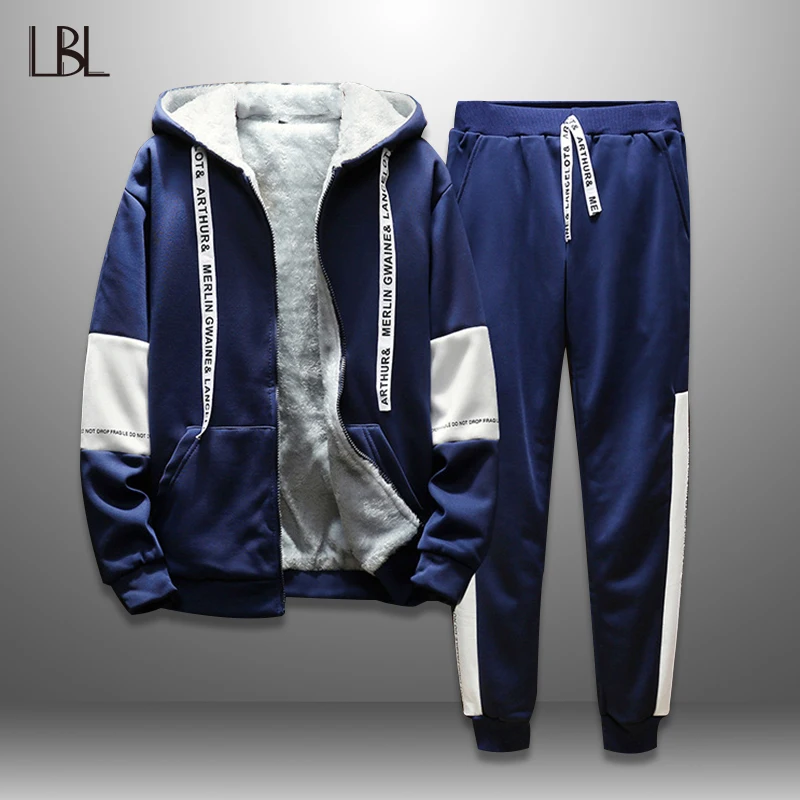

LBL Thick Hooded Tracksuits Men Set Winter Autumn Mens Hoodie Sets Streetwear Moleton Masculino Jacket Sweatpants 2 Piece Suits