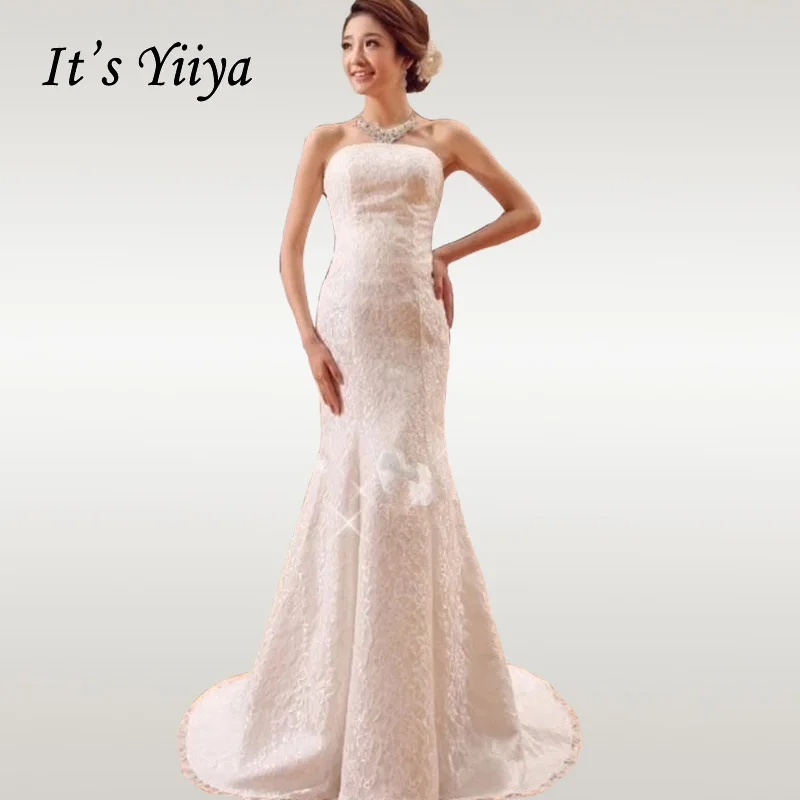 Это Yiya свадебное платье без бретелек элегантный длинный шлейф русалки свадебное платье es Плюс Размер Белый кружевной халат de mariee XXN006 - Цвет: Белый