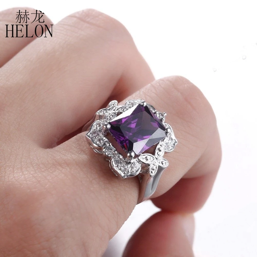 

HELON Flawless 12X9mm Cushion Cut Amethyst Ring Sterling Silver 925 White Sapphire Engagement Wedding Fine Jewelry Luxury Ring