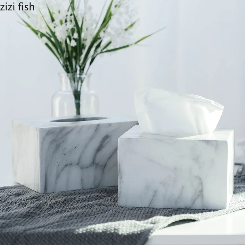 

marble Tissue Box Modern Resin Home Car Napkins Holder Case Home Organizer Decoration Tools Seat Type paper towels