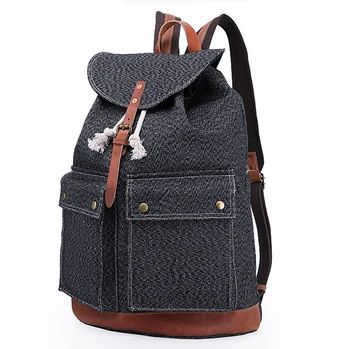 

Men Women Waterproof canvas Backpack Natural leather Vintage School Bag Rucksack casual Big Travel Bag Men's Laptop Backpacks