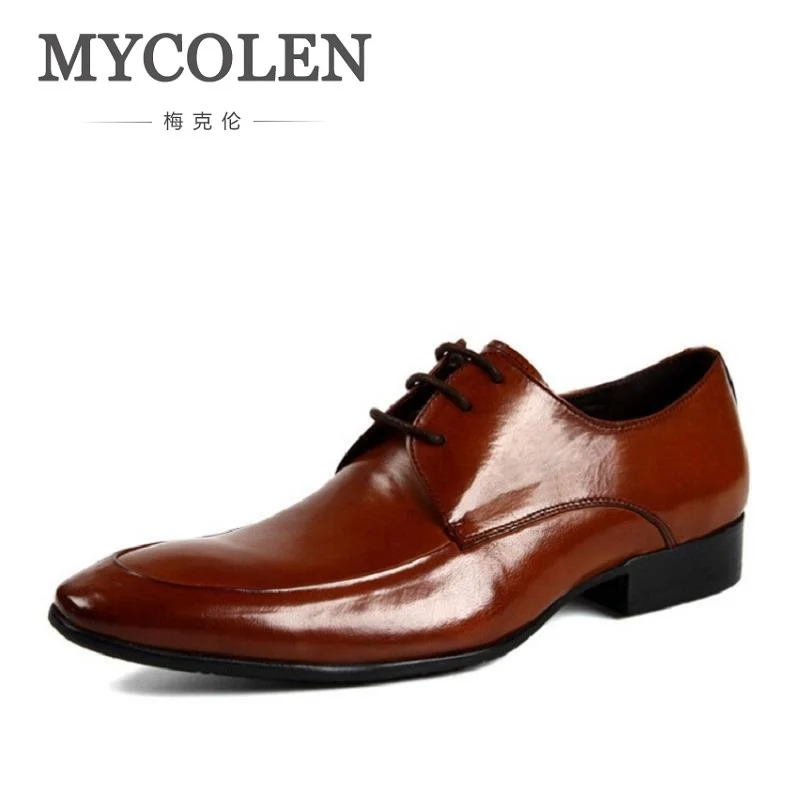 

MYCOLEN New 2018 Business Dress Men Formal Shoes Wedding Pointed Toe Genuine Leather Flats Oxford Shoes For Men tenis masculinos