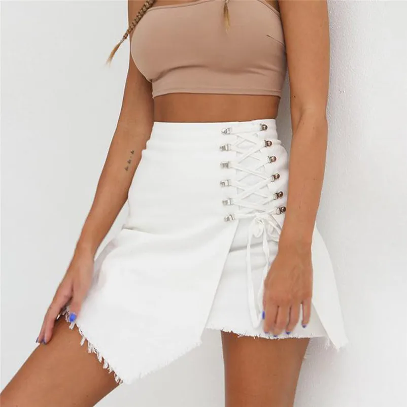 New Fashion 2018 Summer style skirts womens casual High Waist Cowboy Bandage Girls Sexy Uniform Mini Skirt Femme Saia Y04#N (10)